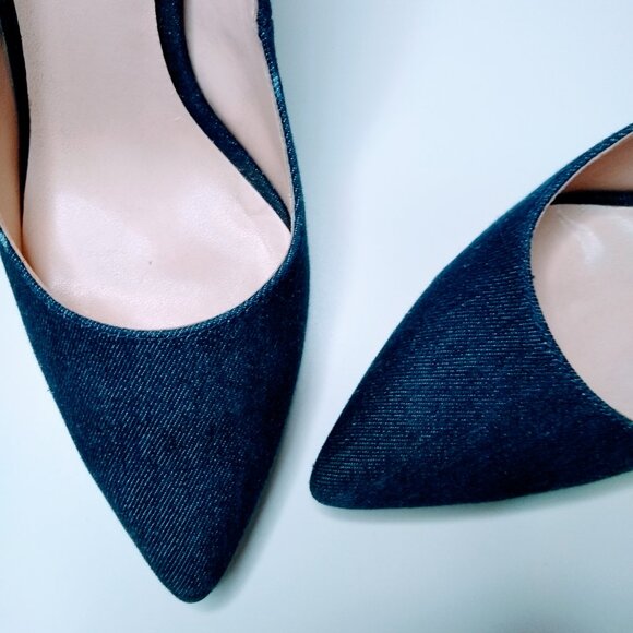 NINE WEST TATIANA STILETTO POINTY TOE BLUE DENIM DRESS PUMPS - Picture 6 of 13